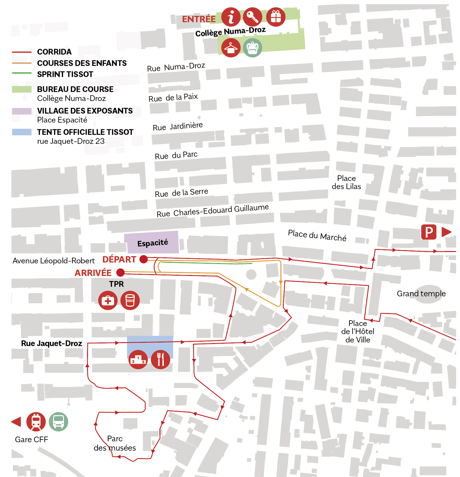 Plan du départ/arrivée et des infrastructures