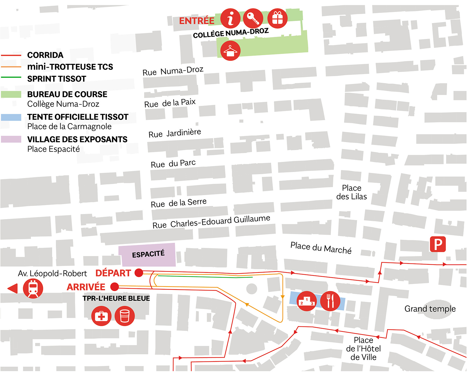 Plan du départ/arrivée et des infrastructures